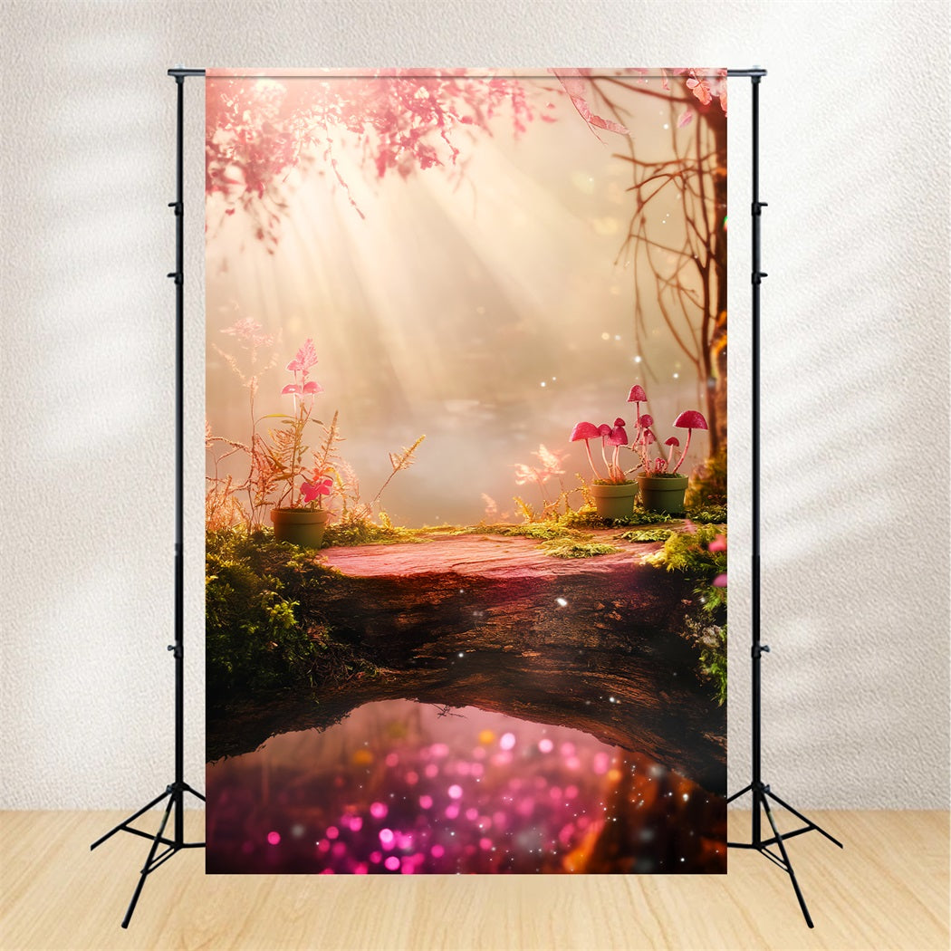 Fall Forest Magical Pink Mushroom Bridge Forest Photo Backdrop LXX58-296