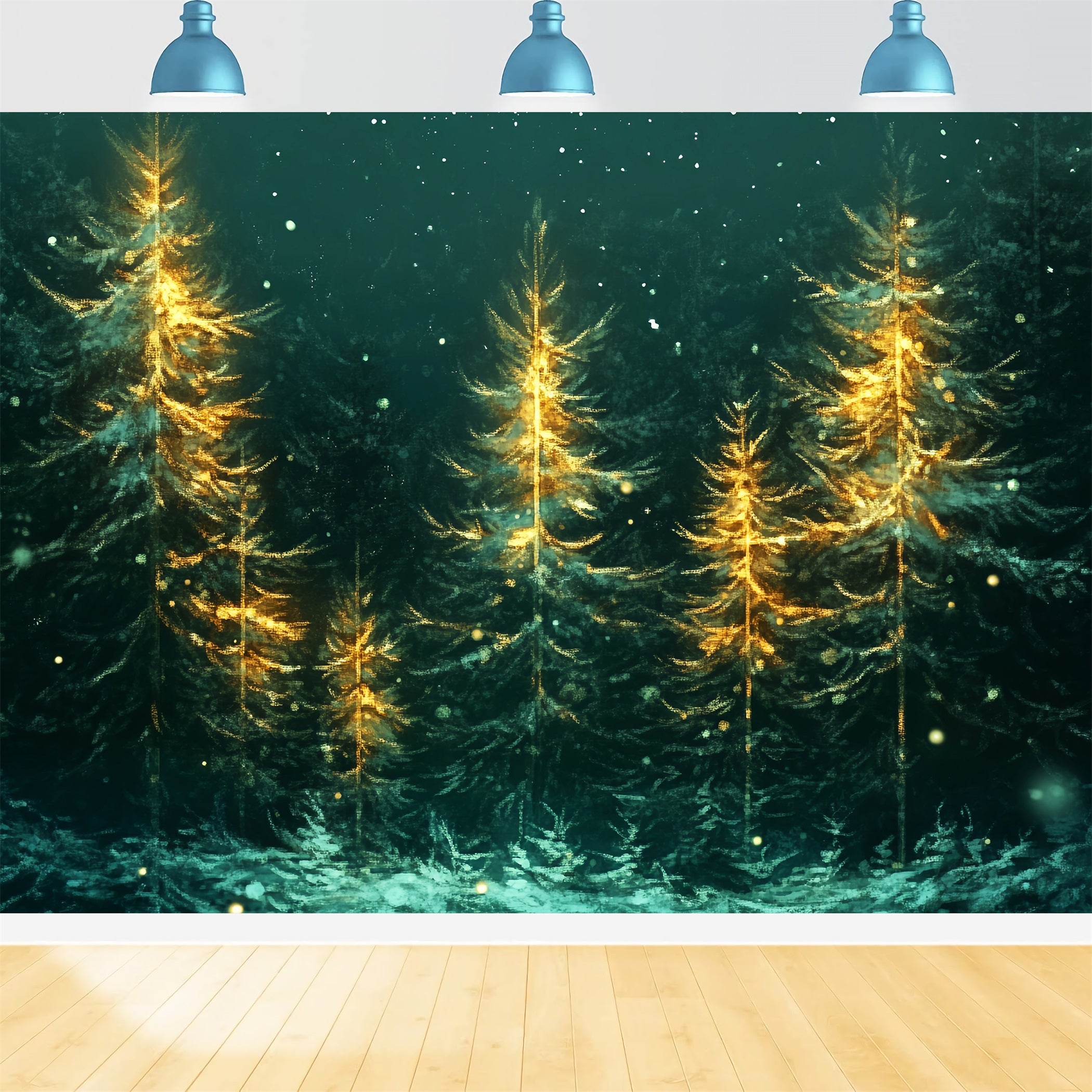 Christmas Forest Glowing Pines Falling Snow Forest Photography Backdrop LXX58-310