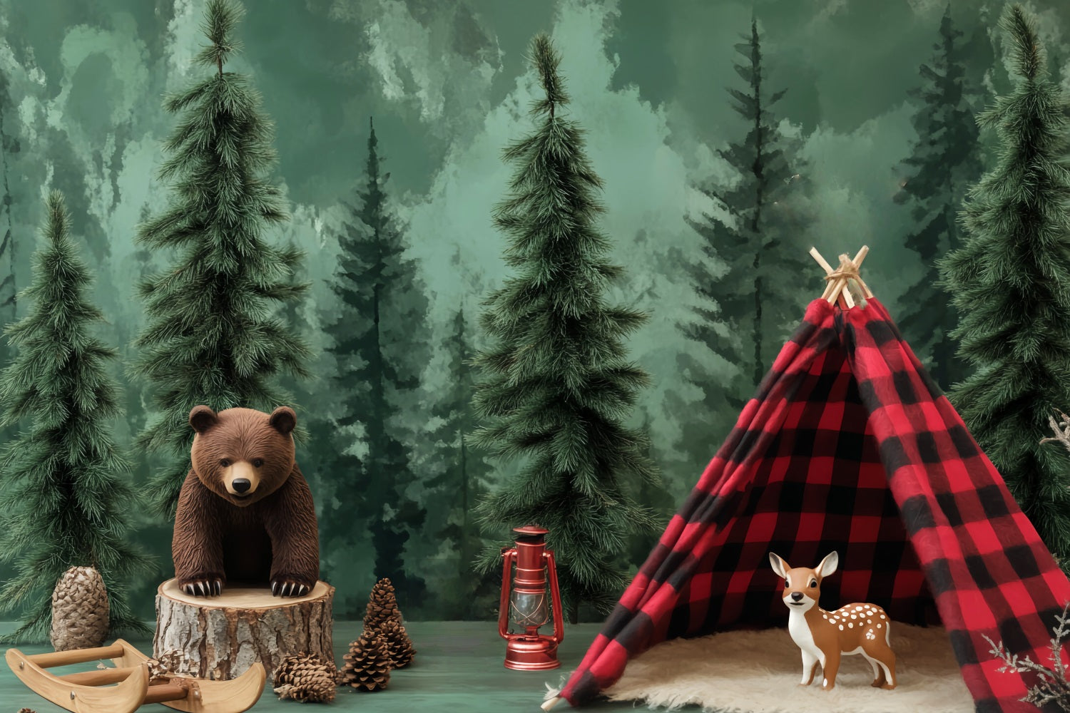 Newborn Backdrop Forest Bear Tent Adventure Photography Backdrops For Kids LXX58-360