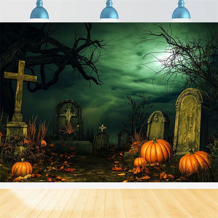 Halloween Graveyard Backdrop Midnight Grave Path Backdrop LXX58-37