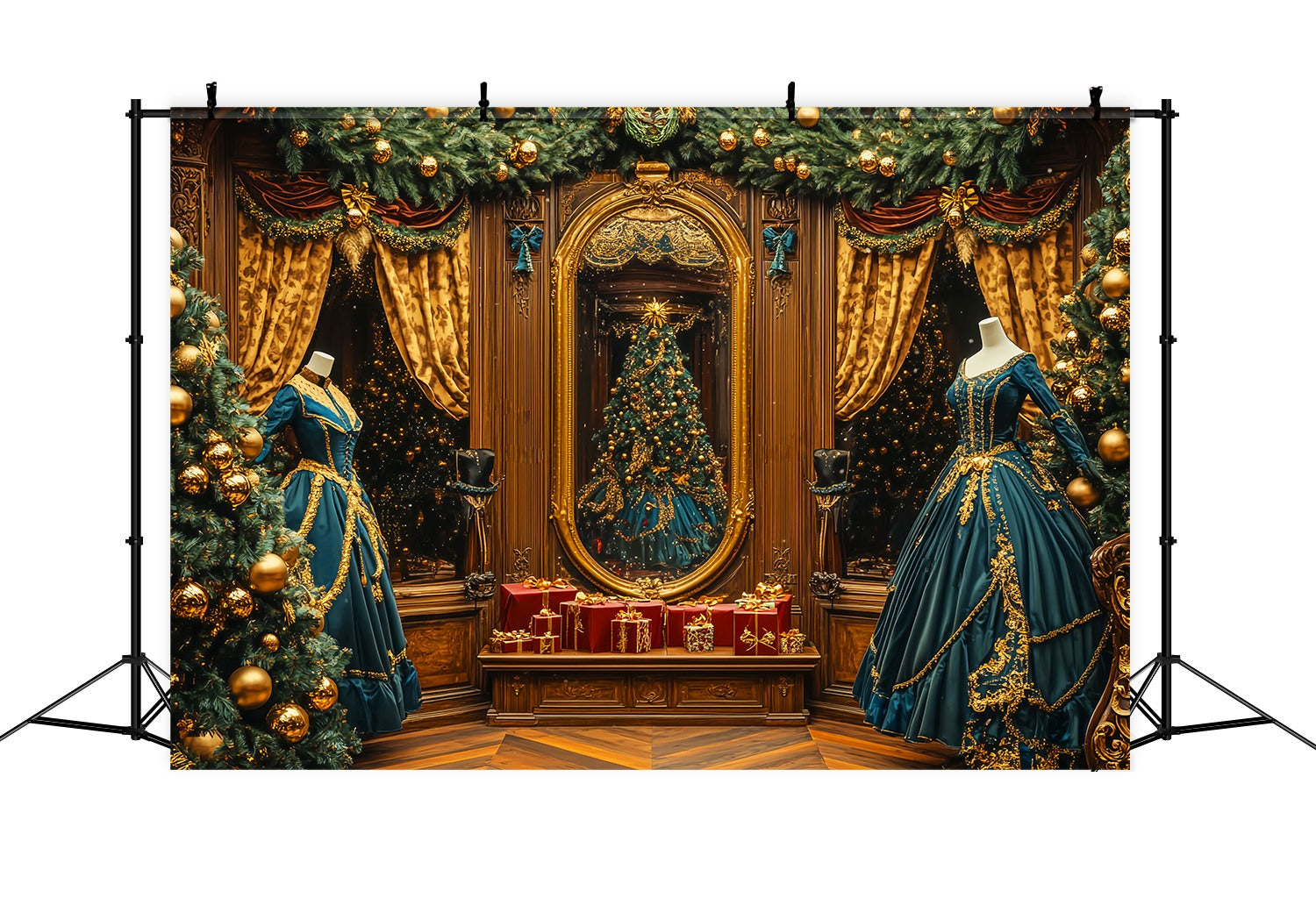 Christmas Backdrops 10x10 Victorian Golden Mirror Ballroom Christmas Photography Backdrops LXX58-80