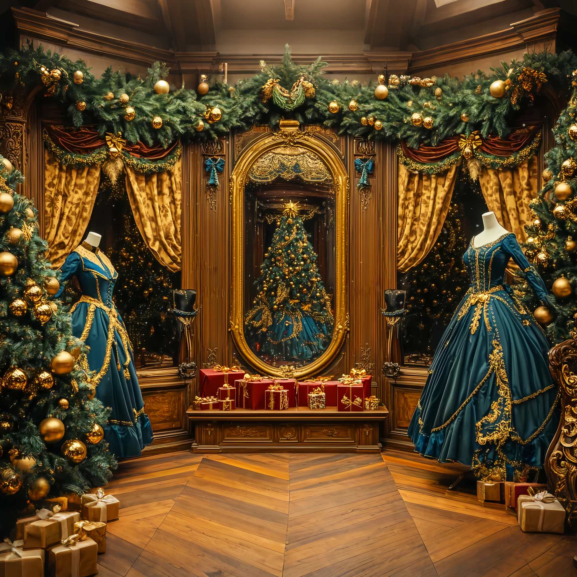Christmas Backdrops 10x10 Victorian Golden Mirror Ballroom Christmas Photography Backdrops LXX58-80