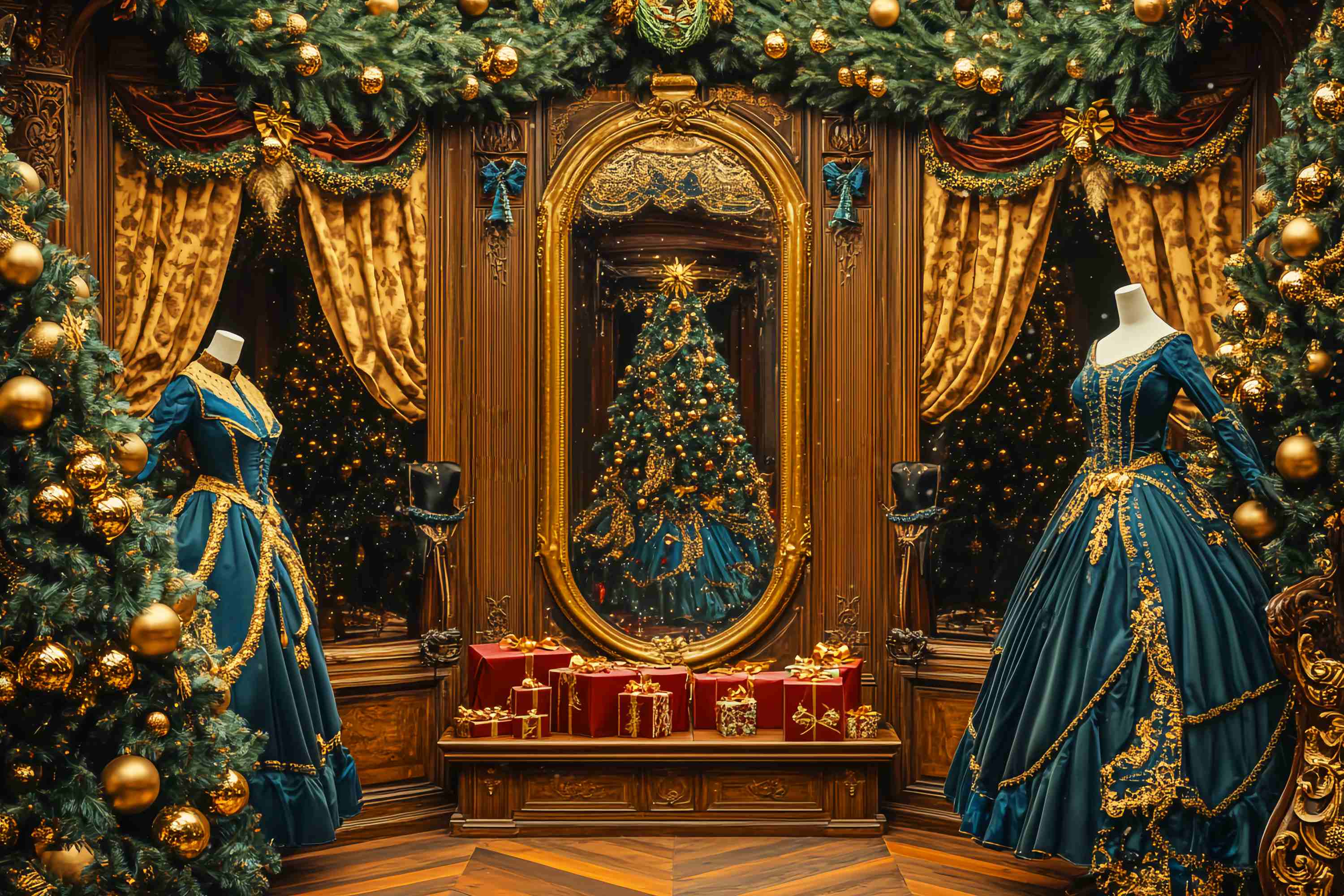 Christmas Backdrops 10x10 Victorian Golden Mirror Ballroom Christmas Photography Backdrops LXX58-80