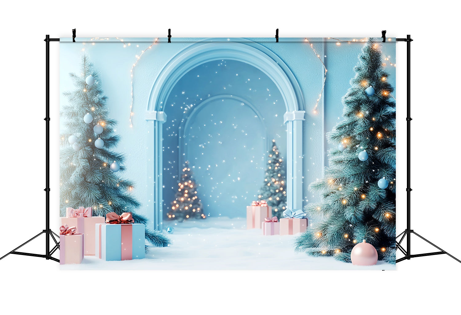 Christmas Wall Backdrop Frosty Blue Arch Snow Wonderland Christmas Backdrops for Photography LXX58-81