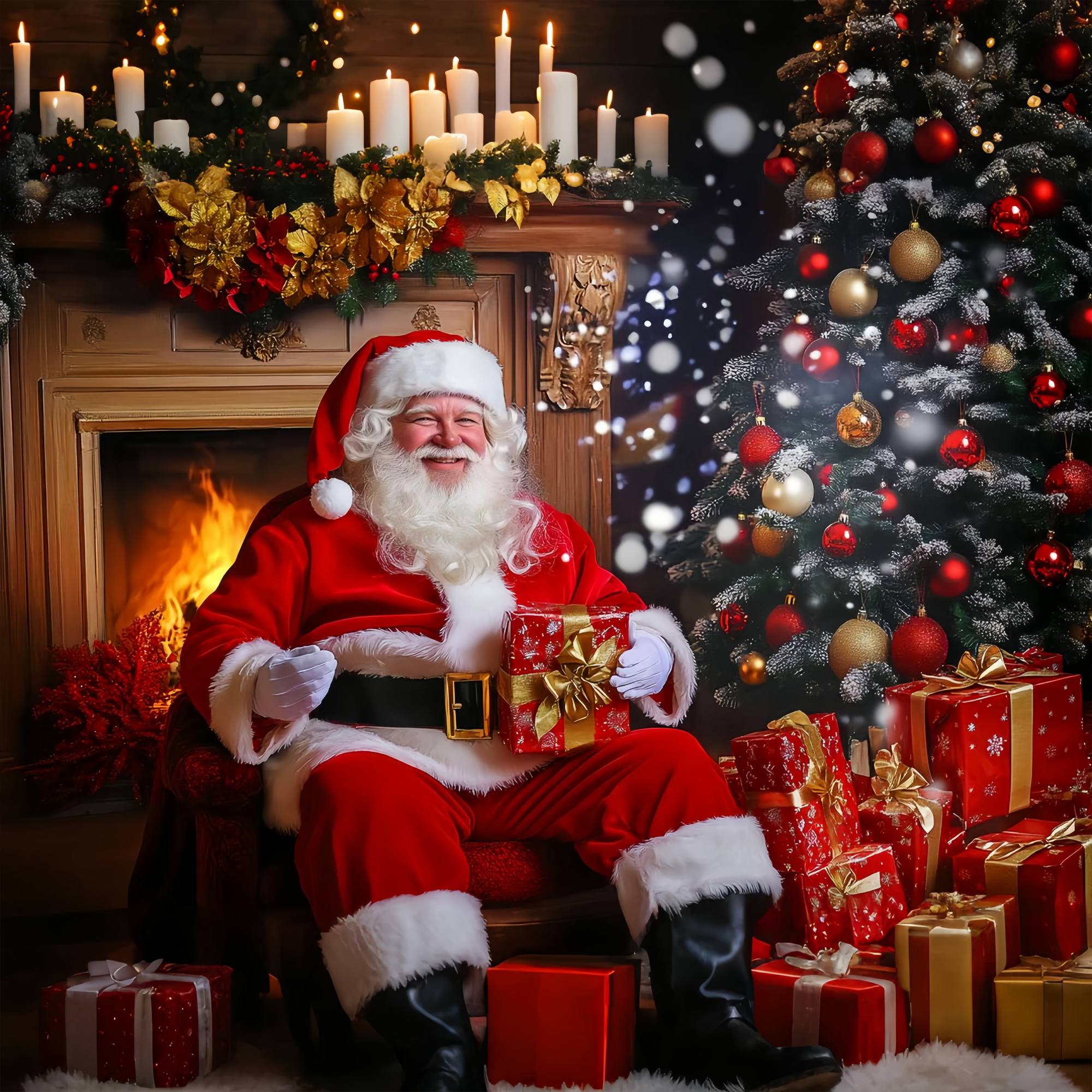 Santa Backdrop Santa Claus Fireplace Gift Time Christmas Backdrop LXX58-85