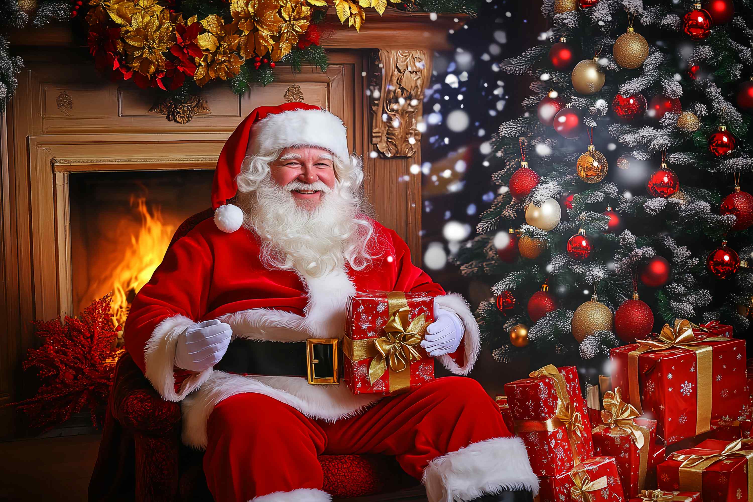 Santa Backdrop Santa Claus Fireplace Gift Time Christmas Backdrop LXX58-85