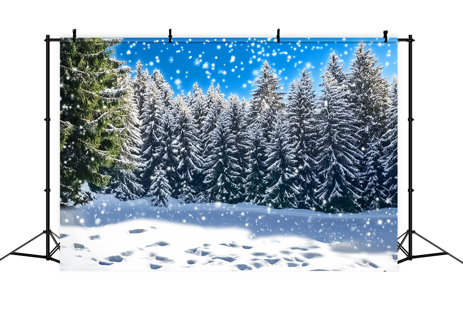 Christmas Tree Farm Backdrop Snowy Fir Forest Sparkle Scene Christmas Backdrop LXX58-88