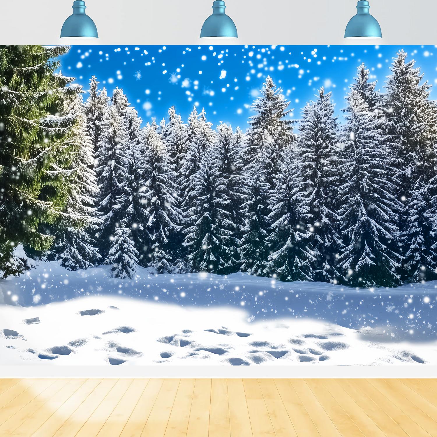 Christmas Tree Farm Backdrop Snowy Fir Forest Sparkle Scene Christmas Backdrop LXX58-88