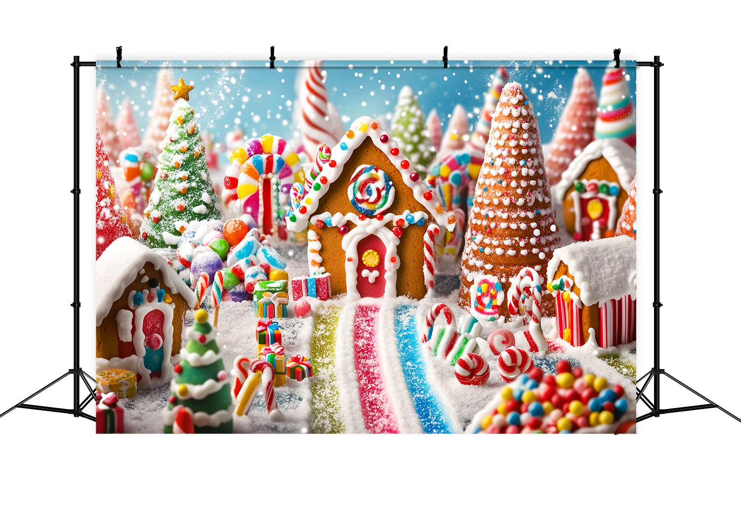 Candyland Christmas Backdrop Candyland Gingerbread Village Scene Christmas Backdrop ideas LXX58-90