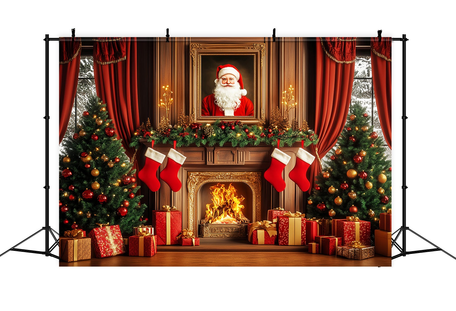 Santa Backdrop Santa Portrait Garland Mantel Christmas Backdrops Sale LXX58-97