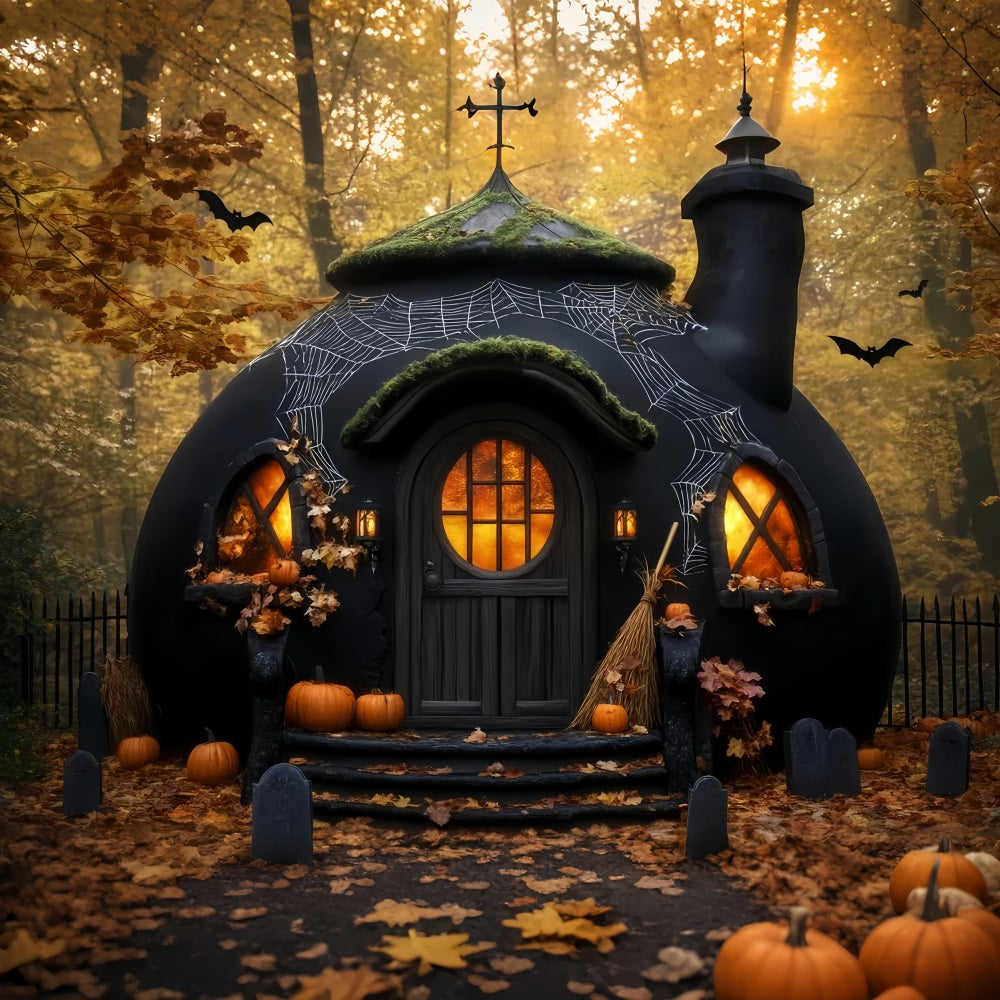 Horror Backdrop Spooky Pumpkin Witch Hut Halloween Photo Booth Backdrop LXX59-100