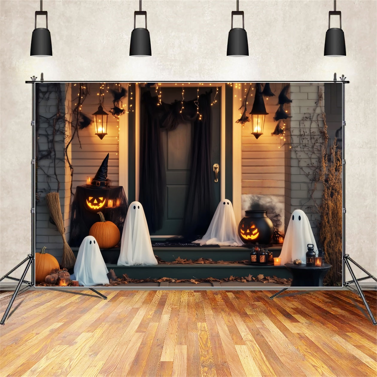 Ghost Backdrop Ghost Lantern Porch Gathering Halloween Photography Backdrops LXX59-104
