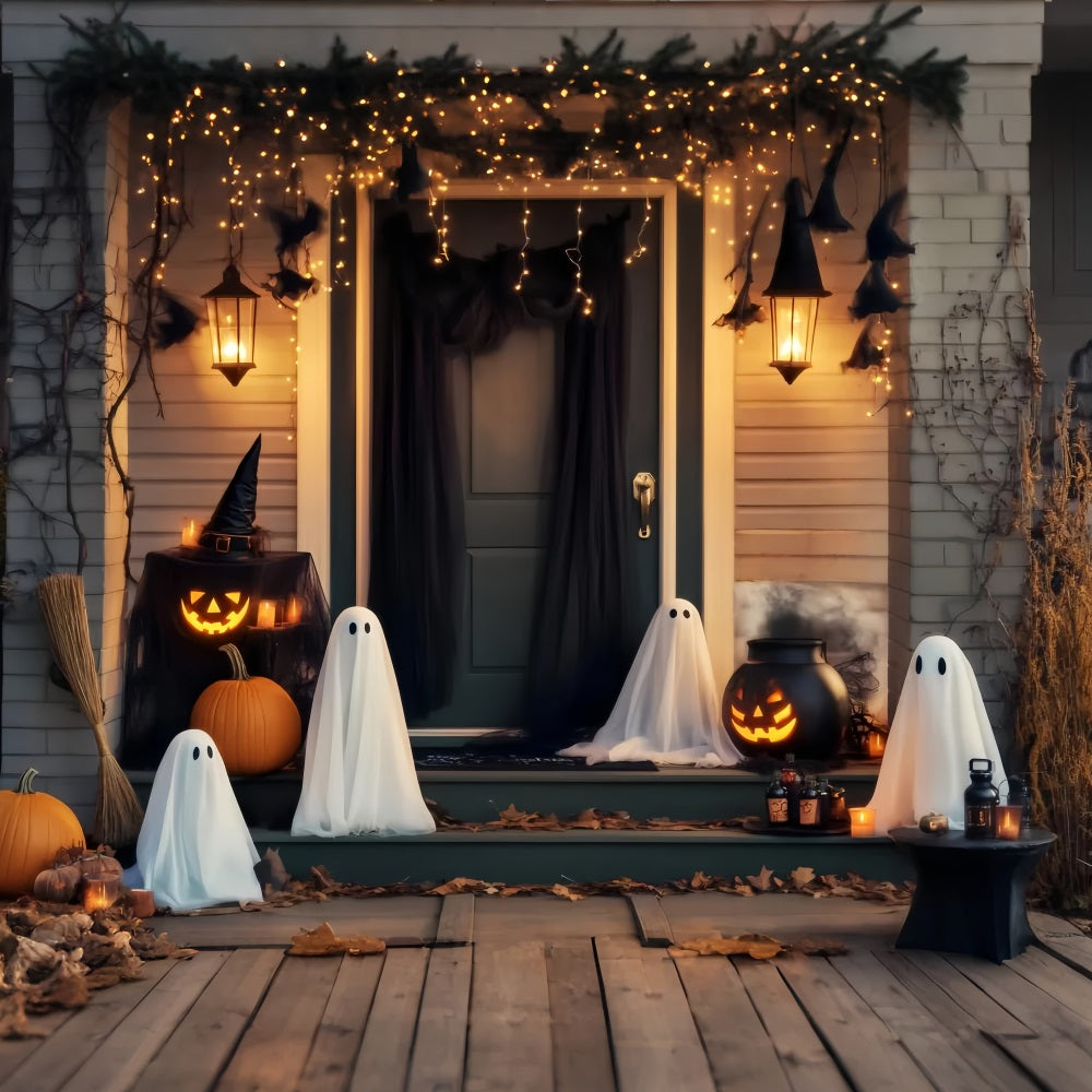 Ghost Backdrop Ghost Lantern Porch Gathering Halloween Photography Backdrops LXX59-104