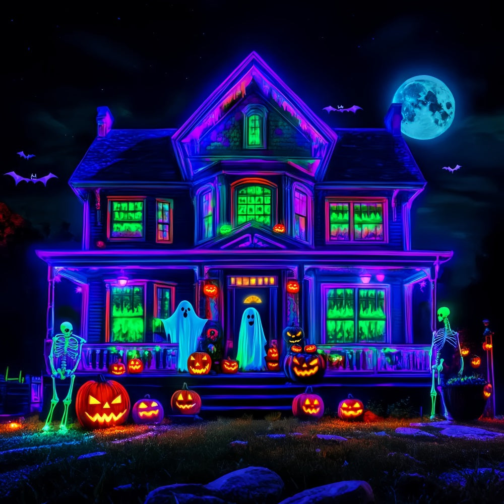 Halloween Ghost Backdrop Neon Haunted House Glow Scary Halloween Backdrop LXX59-108