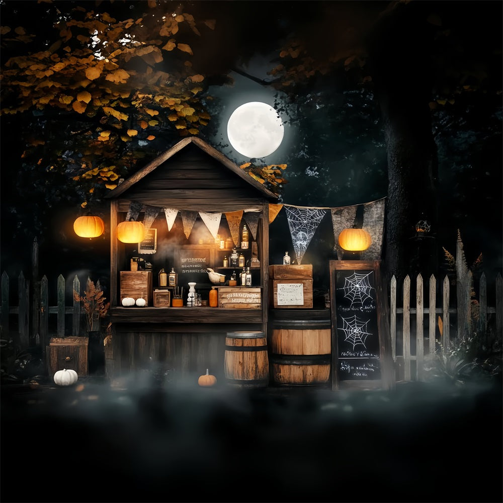 Haunted Forest Backdrop Moonlit Potion Stand Pumpkins Halloween Backdrop LXX59-111
