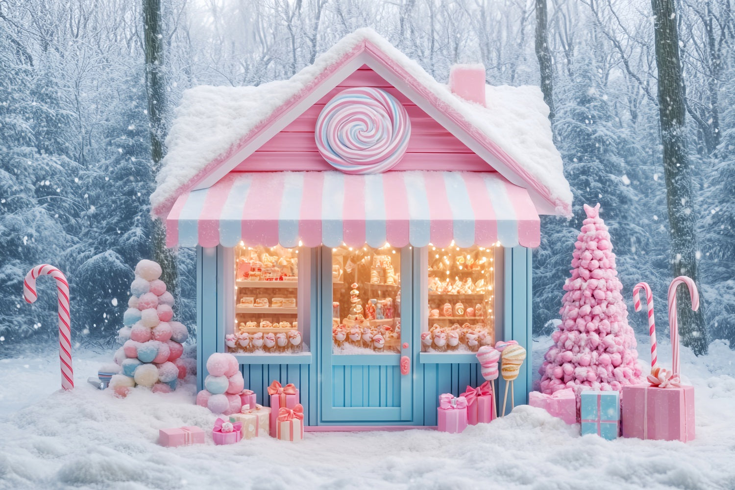 Candyland Backdrop Candy Shop Winter Wonderland Christmas Backdrop LXX59-162