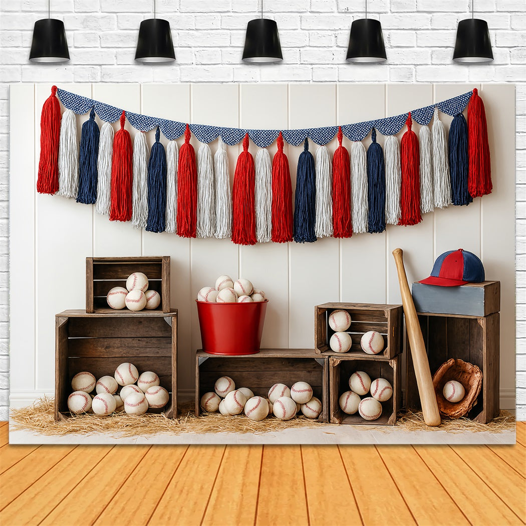 Sports Backdrop Baseball Tassel Crates Arrangement Baseball Backdrop LXX59-296