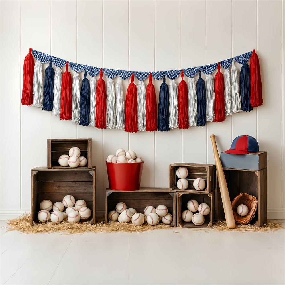 Sports Backdrop Baseball Tassel Crates Arrangement Baseball Backdrop LXX59-296