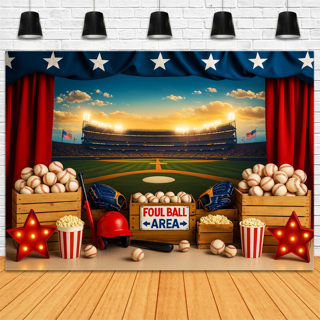 Baseball Backdrop Baseball Stadium Popcorn Lights Sports Backdrop LXX59-298