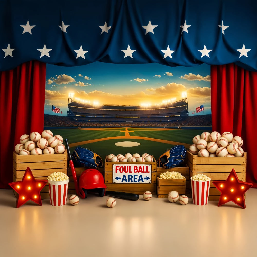 Baseball Backdrop Baseball Stadium Popcorn Lights Sports Backdrop LXX59-298