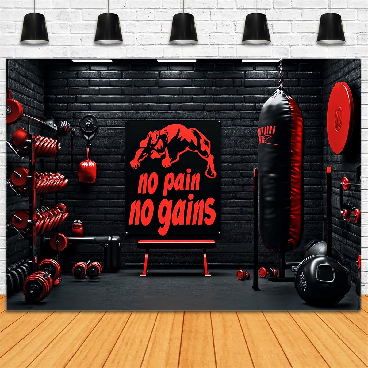 Sports Backdrop Boxing Gym Red Black Equipment Sports Backdrops for Photography LXX59-299