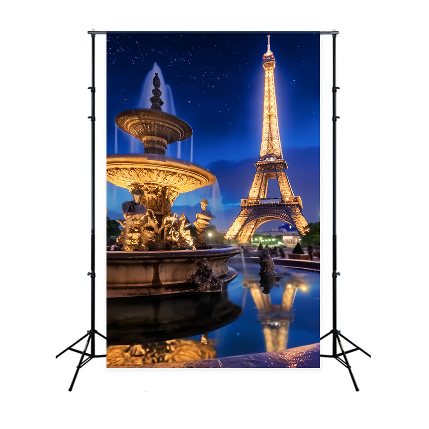 Paris Backdrop Eiffel Tower Night Fountain Night in Paris Backdrop LXX59-30