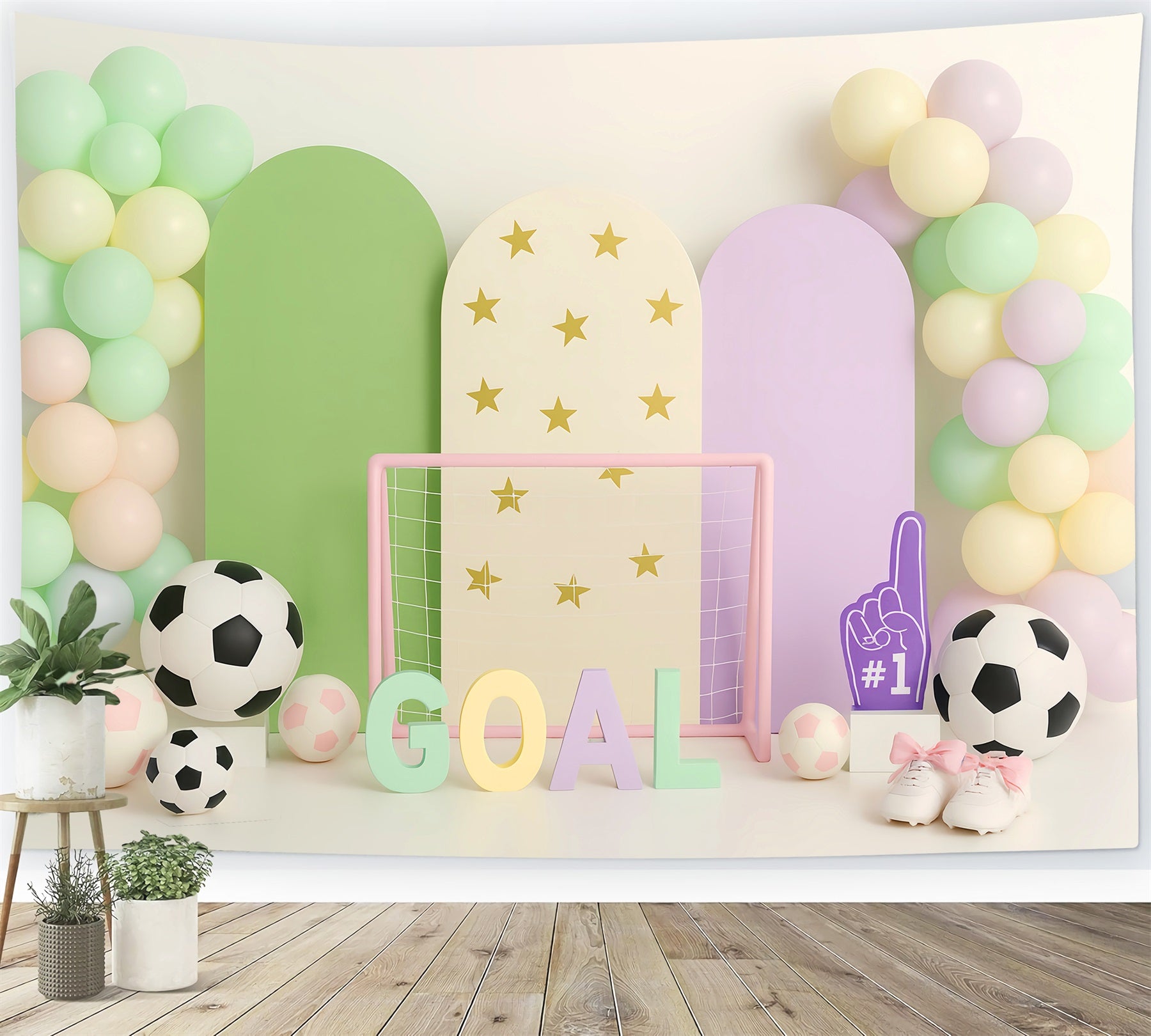 Sports Backdrop Pastel Soccer Goal Party Football Backdrops LXX59-306