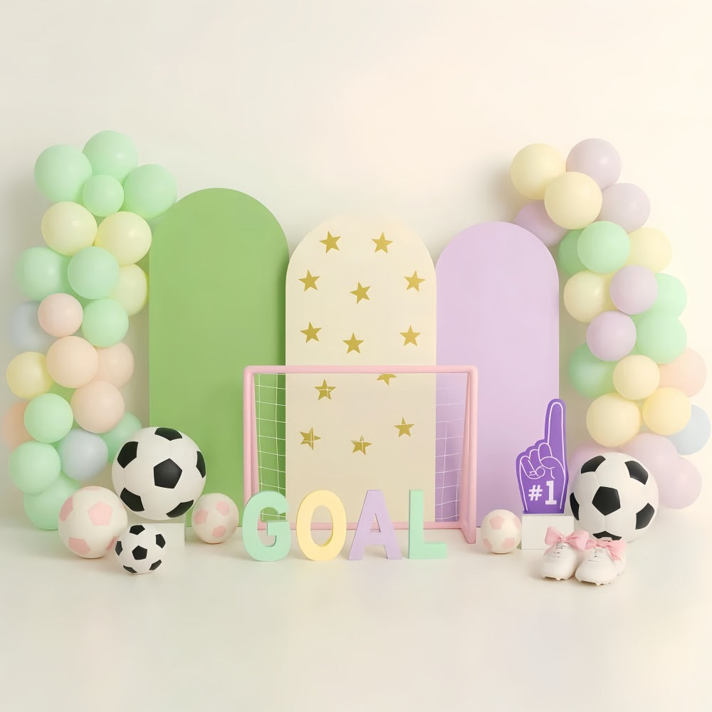 Sports Backdrop Pastel Soccer Goal Party Football Backdrops LXX59-306