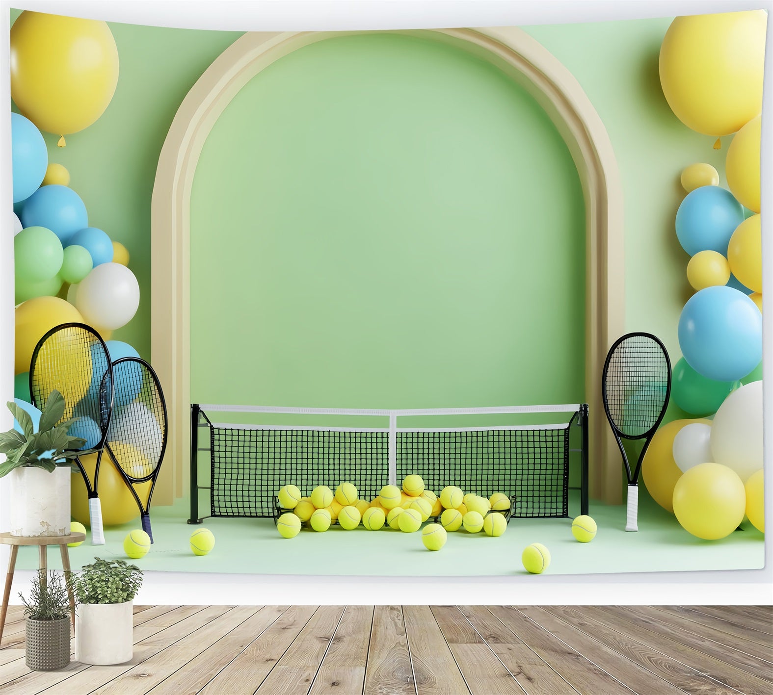 Sports Backdrop Colorful Tennis Balloon Setup Sports Backdrops LXX59-307