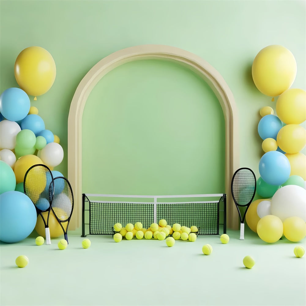 Sports Backdrop Colorful Tennis Balloon Setup Sports Backdrops LXX59-307