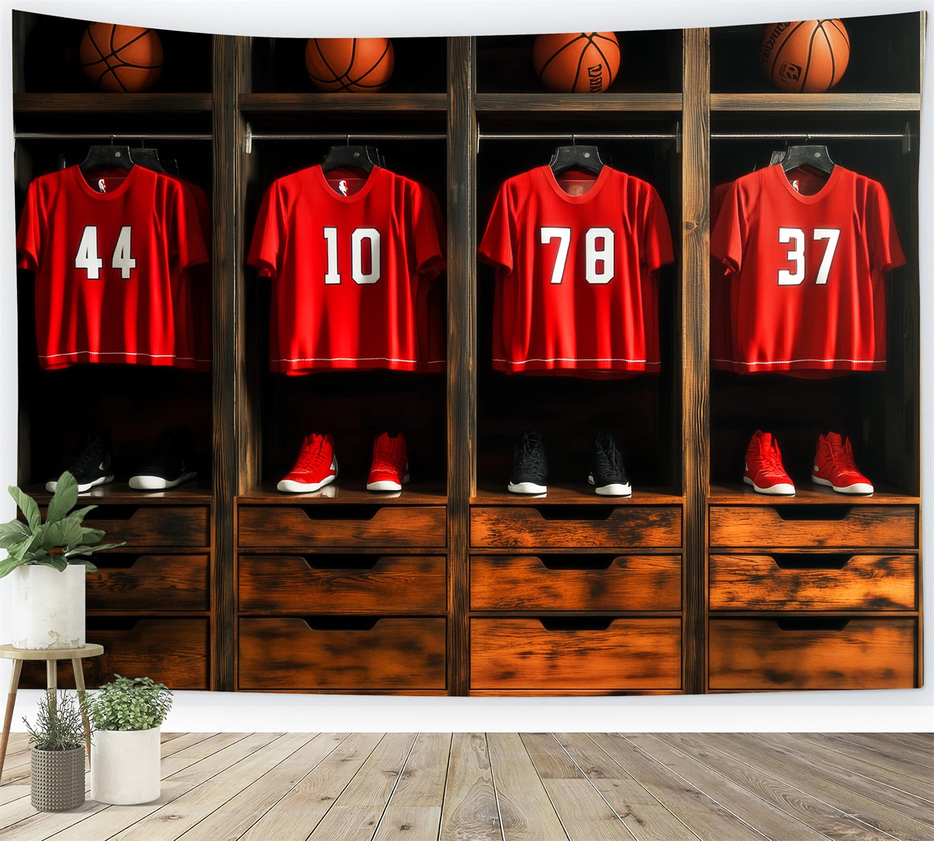 Sports Backdrop Red Jersey Basketball Locker Basketball Photo Backdrop LXX59-310