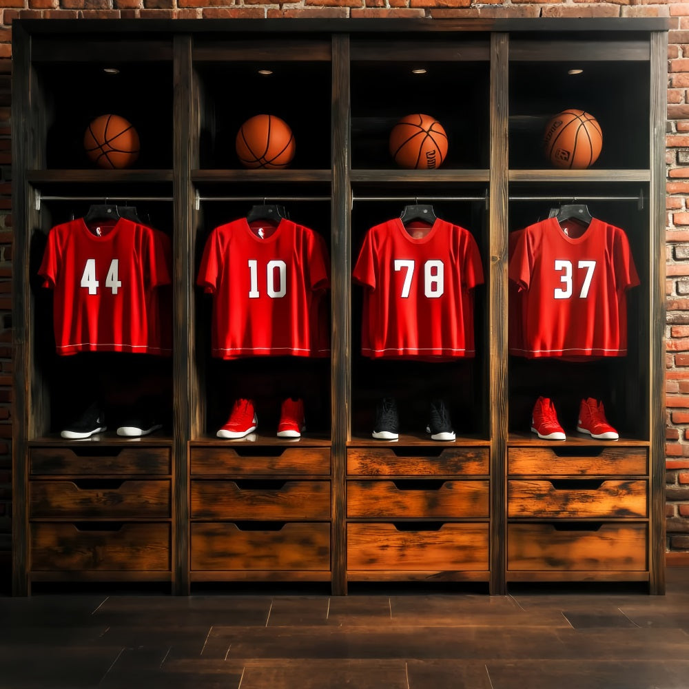 Sports Backdrop Red Jersey Basketball Locker Basketball Photo Backdrop LXX59-310