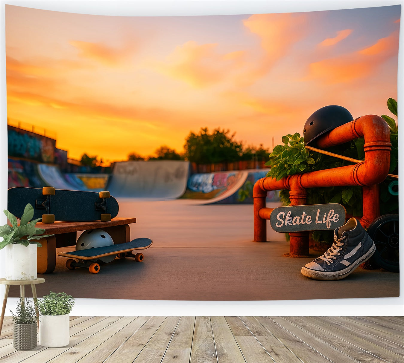Sports Backdrop Sunset Skateboard Park Life Sports Backdrops for Photography LXX59-311