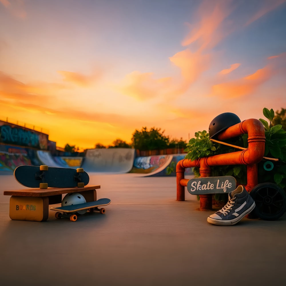 Sports Backdrop Sunset Skateboard Park Life Sports Backdrops for Photography LXX59-311