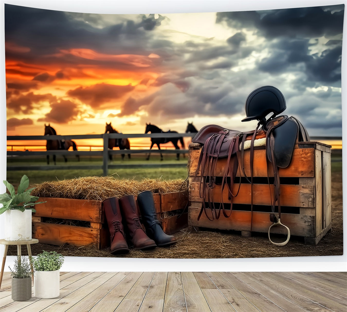 Sports Backdrop Equestrian Sunset Riding Gear Sports Backdrops LXX59-312
