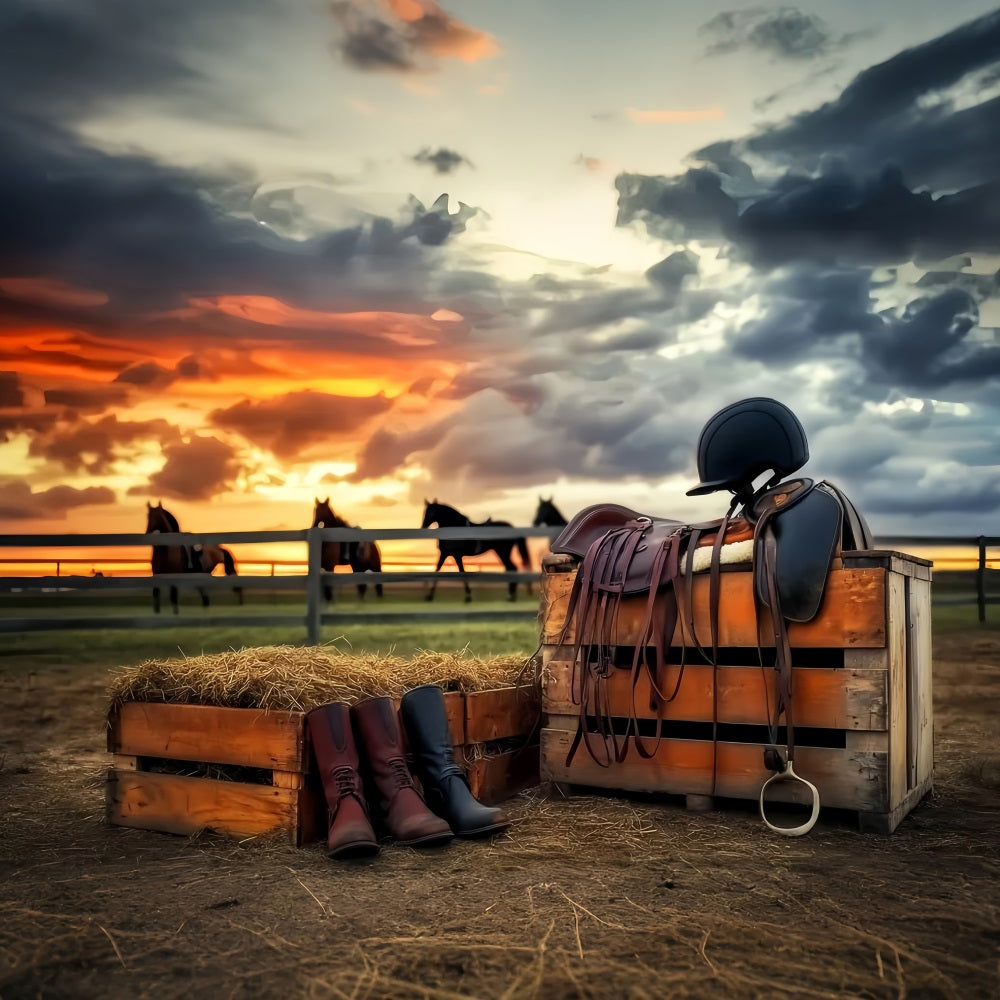 Sports Backdrop Equestrian Sunset Riding Gear Sports Backdrops LXX59-312