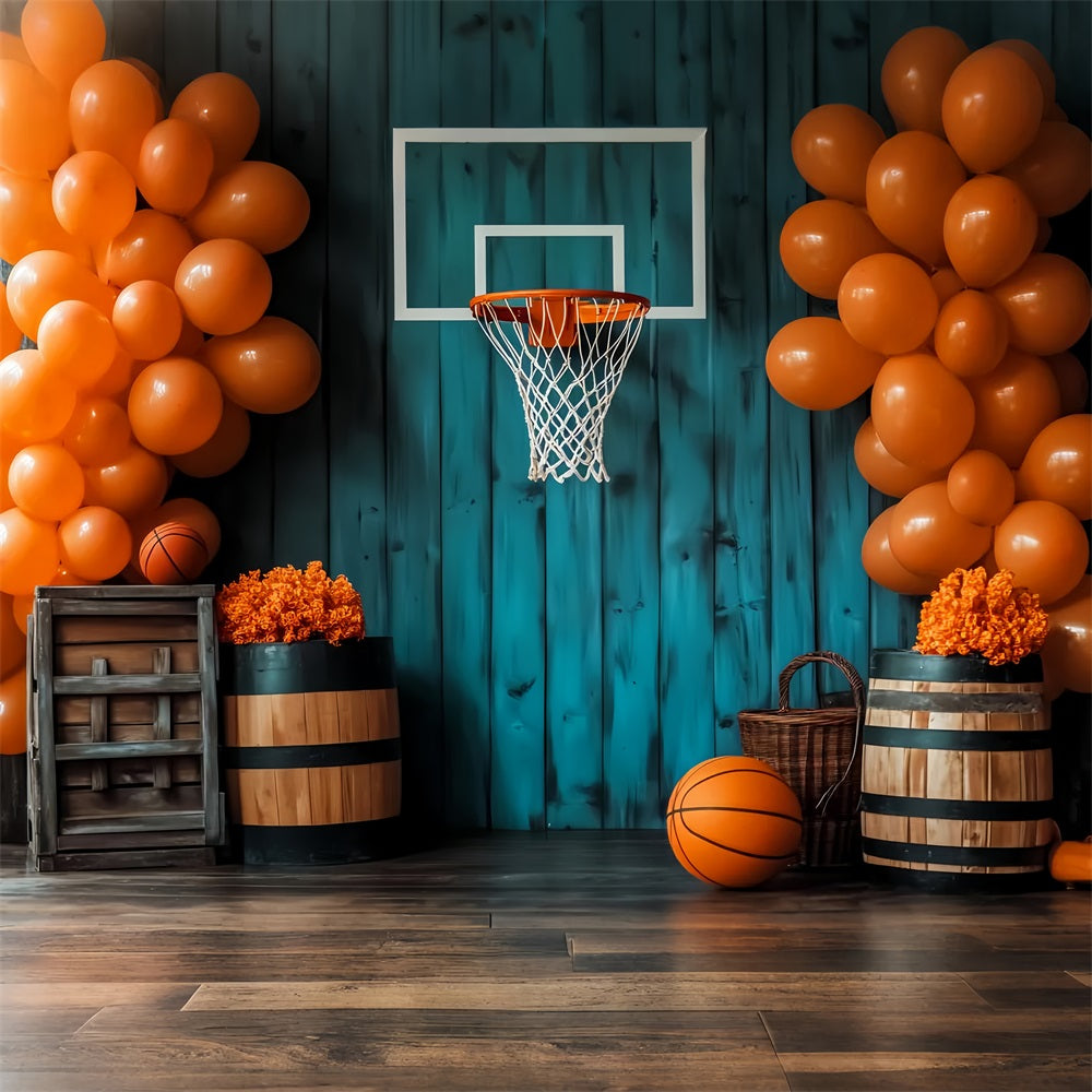 Sports Backdrop Rustic Basketball Hoop Balloons Basketball Backdrop LXX59-313