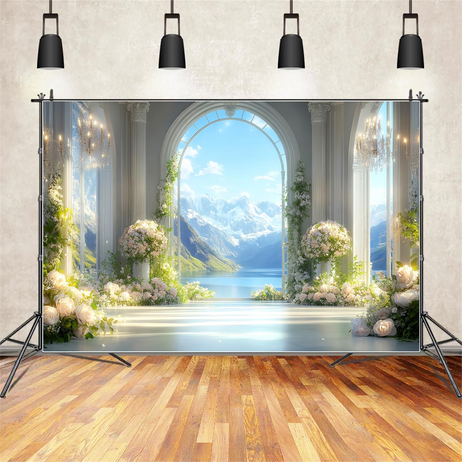 Europe Backdrop Elegant Arch Alpine View Paris Backdrop Ideas LXX59-50