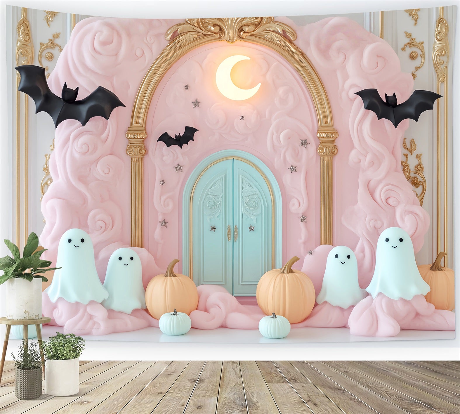 Halloween Ghost Backdrop Pink Cloud Ghost Entrance Halloween Backdrop Ideas LXX59-90
