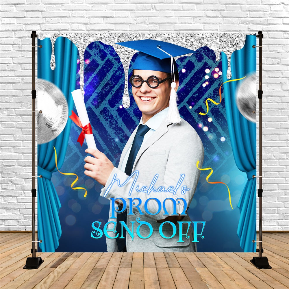 Prom Photo Backdrop Silver Disco Glam Personalized Party Graduation Backdrop LXX6-148