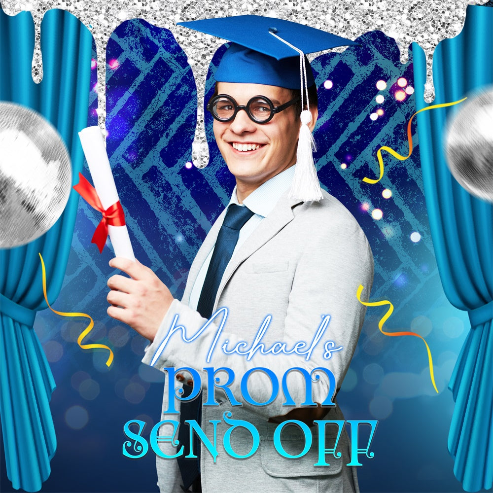 Prom Photo Backdrop Silver Disco Glam Personalized Party Graduation Backdrop LXX6-148