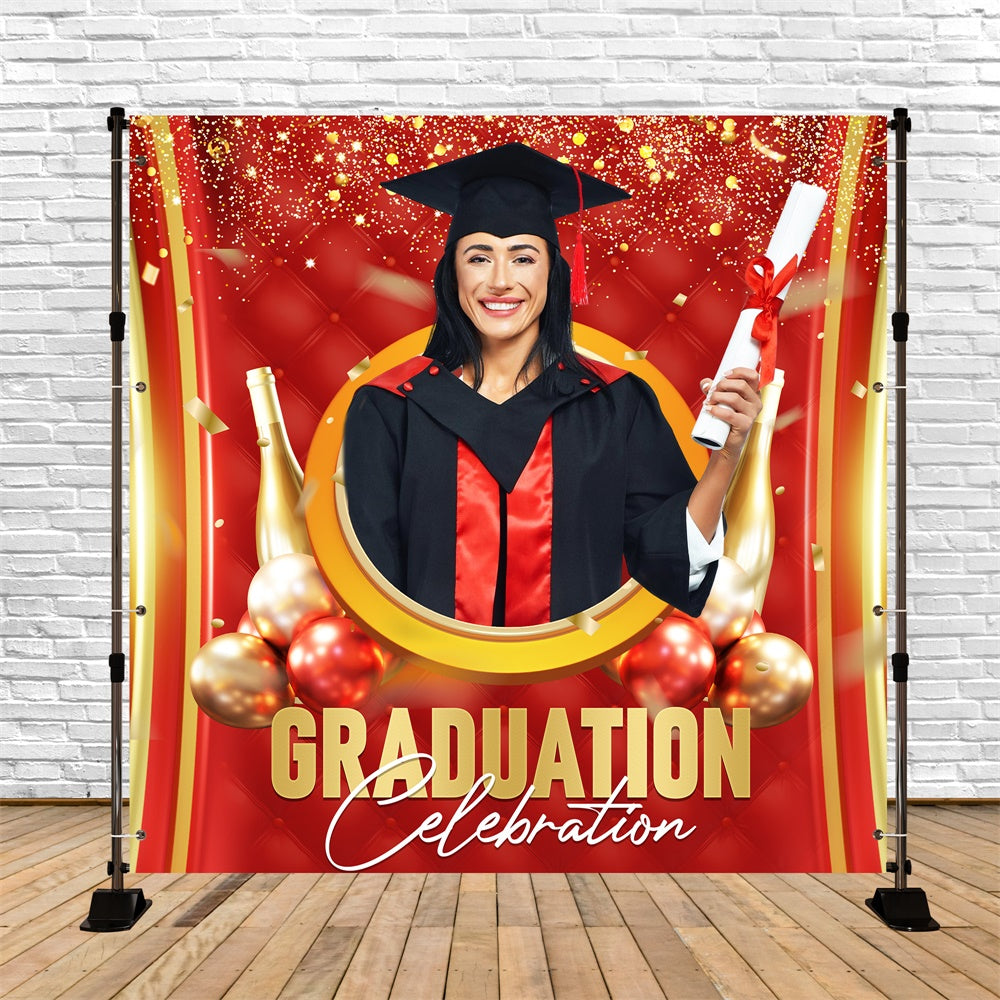 Customized Graduation Backdrop Champagne Crimson Party Graduation Backdrop LXX6-172