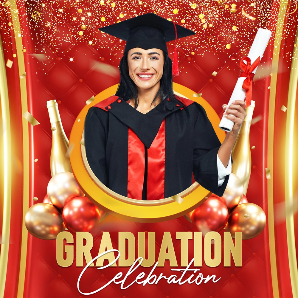 Customized Graduation Backdrop Champagne Crimson Party Graduation Backdrop LXX6-172