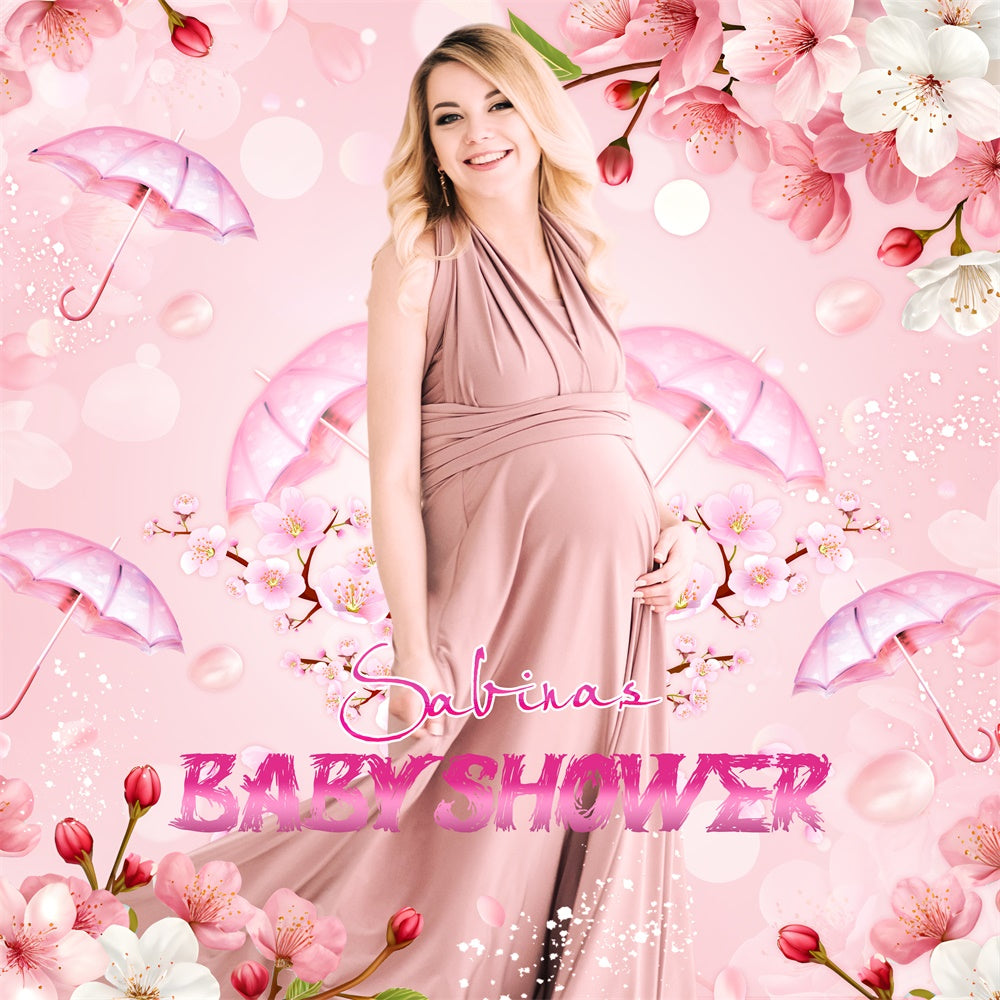 Baby Shower Backdrop Ideas Pink Umbrella Petal Customized Backdrop LXX6-241