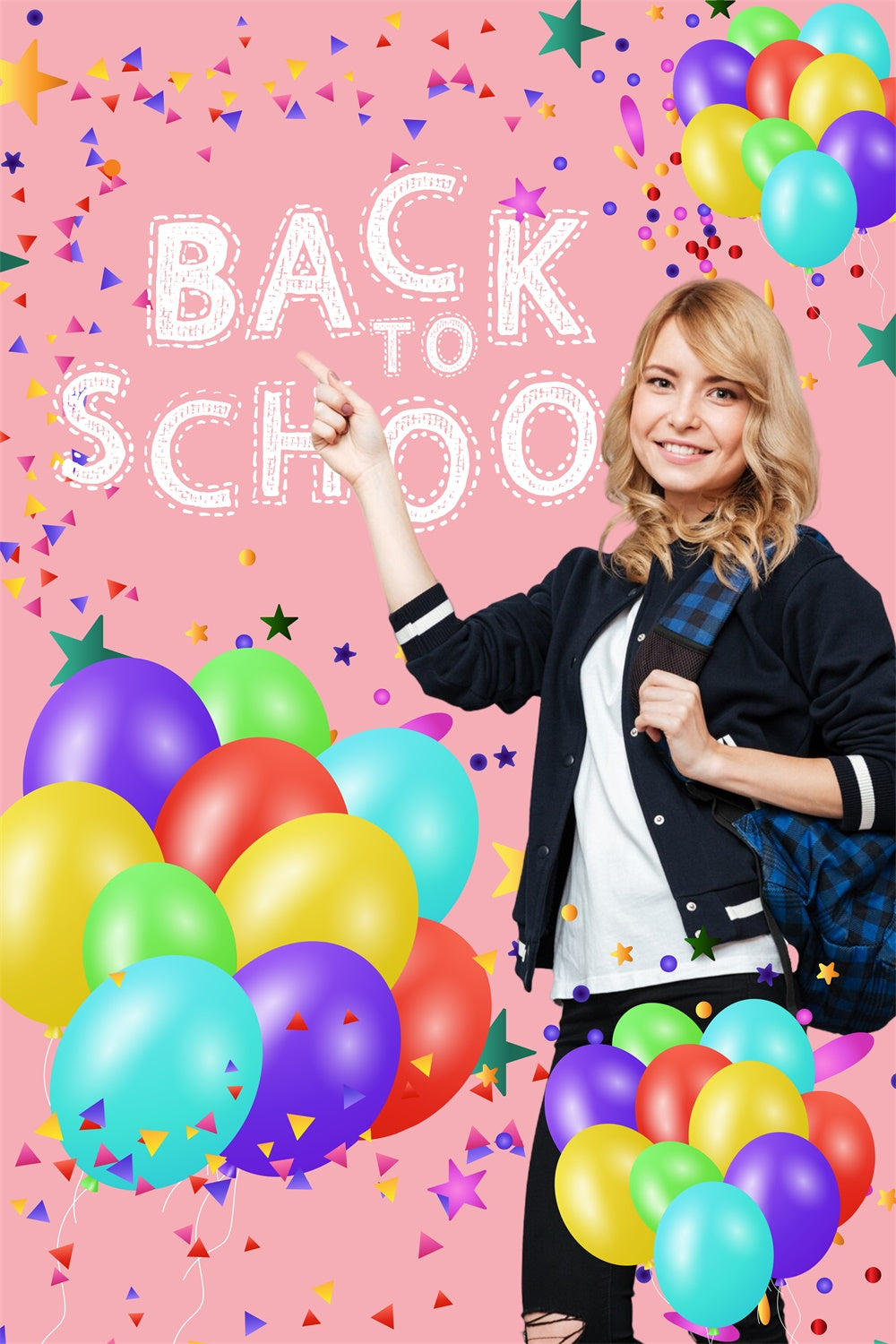 School Backdrop Bright Balloon Confetti Personalized Backdrop LXX6-25