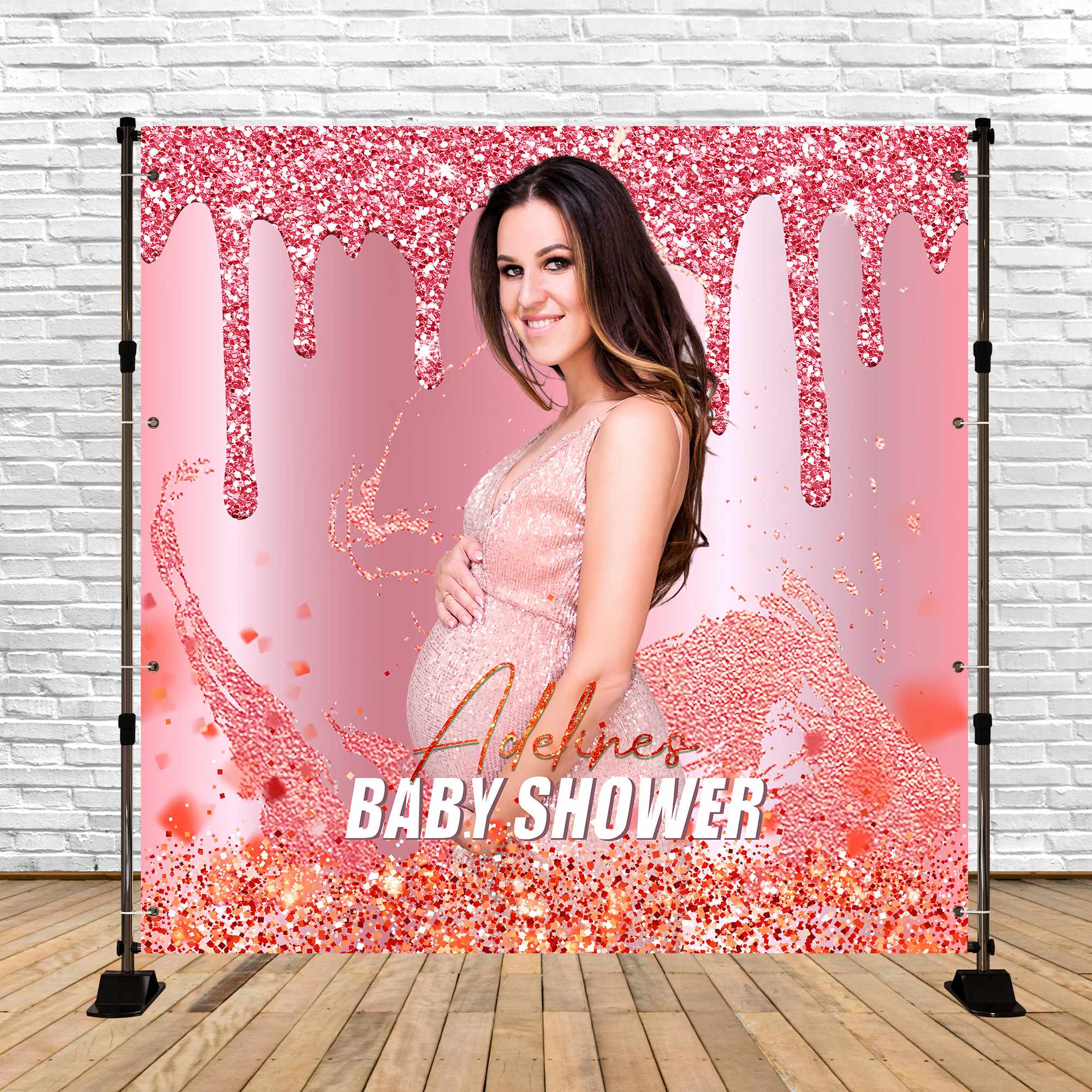 Custom Baby Shower Backdrop Rose Gold Glitter Backdrop LXX6-3