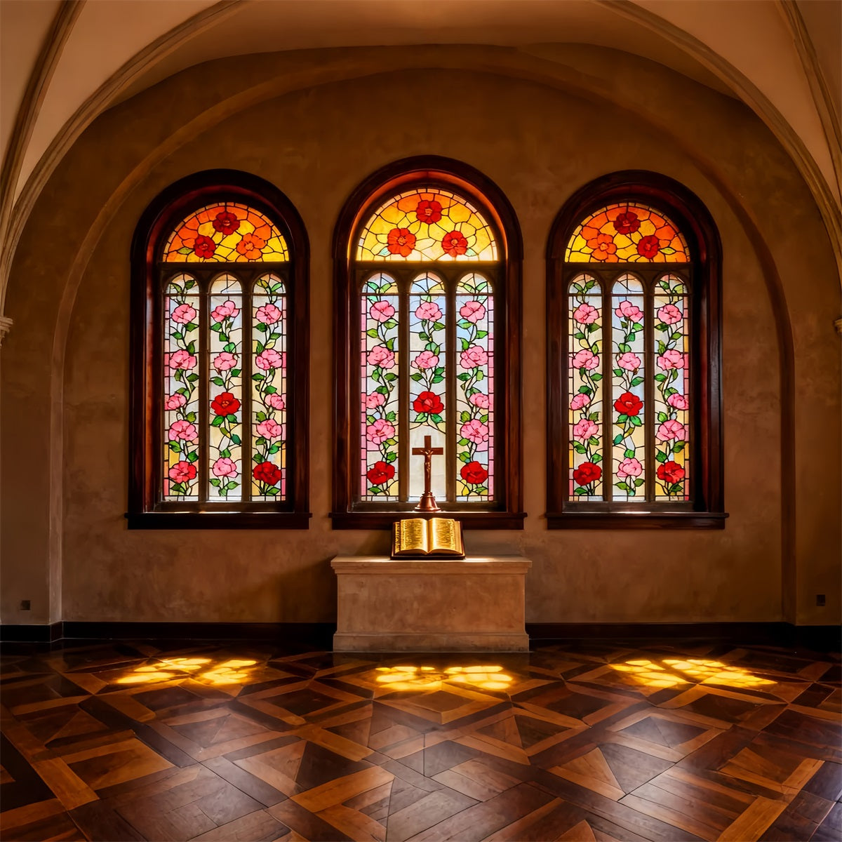 Stained Glass Backdrop Stained Glass Church Altar Easter Backdrops For Photography LXX61-102