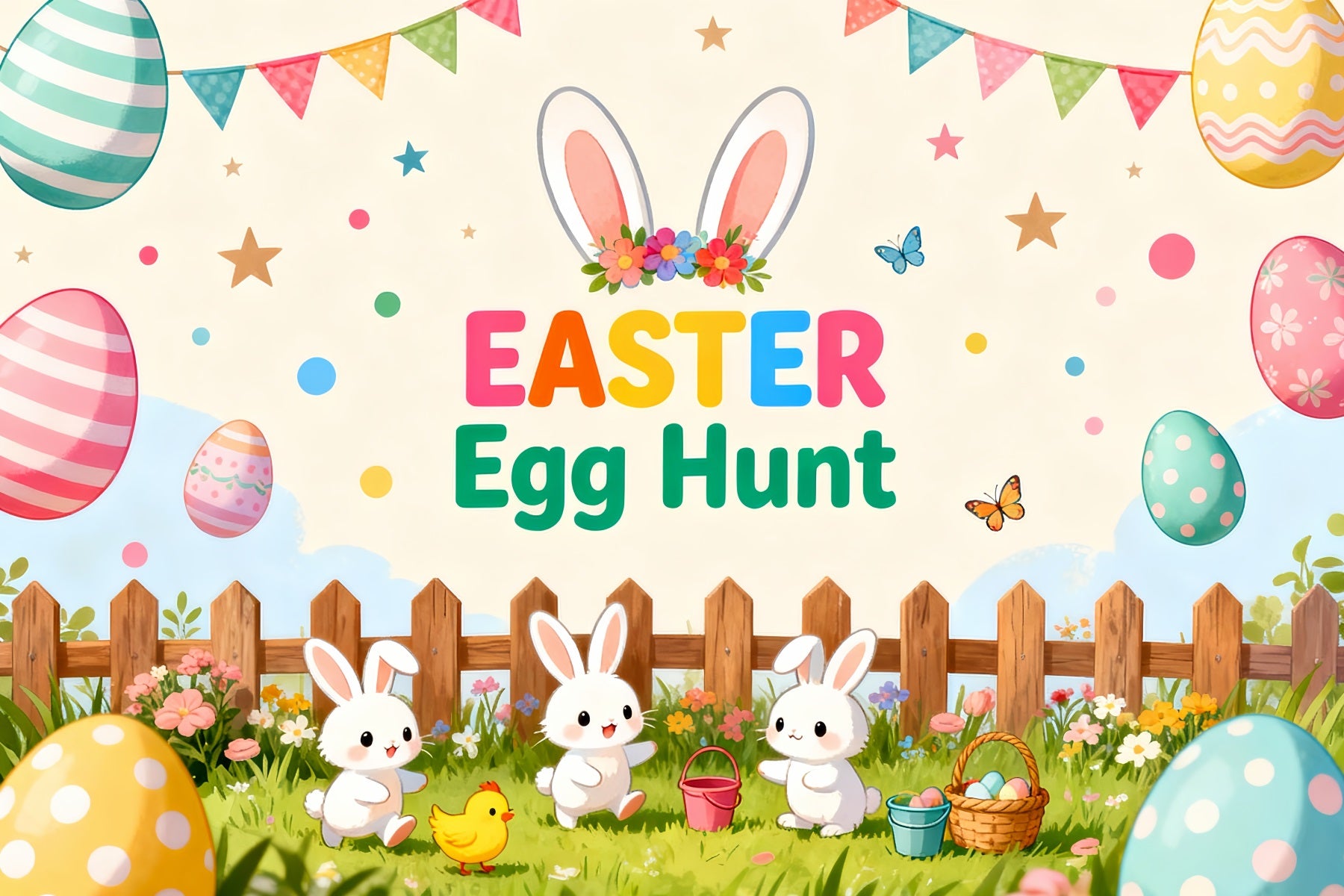 Egg Hunt Backdrop Playful Bunny Chicks Yard Easter Backdrop For Pictures LXX61-106