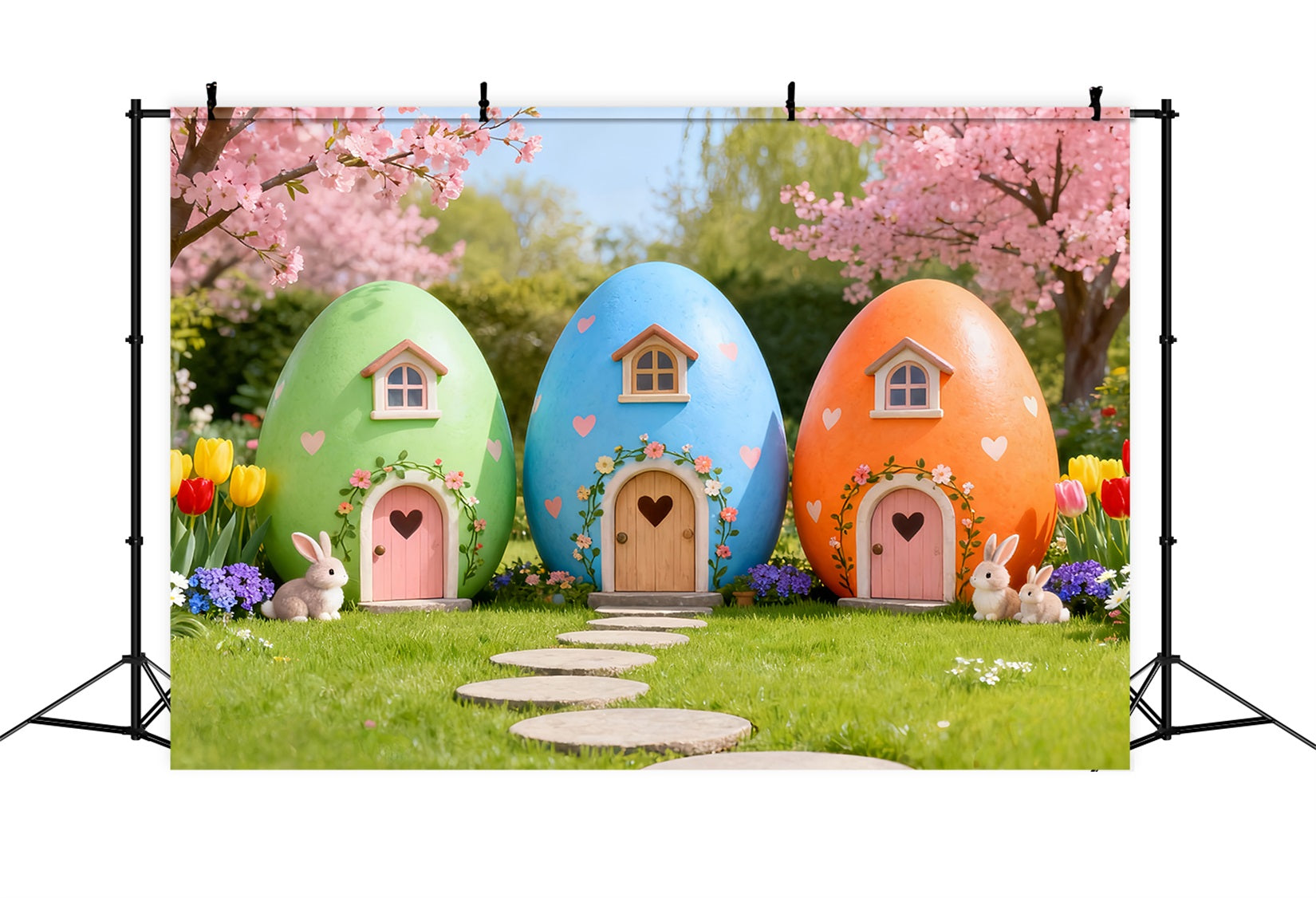 Easter Bunny Backdrop Cute House Bunny Cherry Blossom Tulip Backdrop Easter LXX61-114