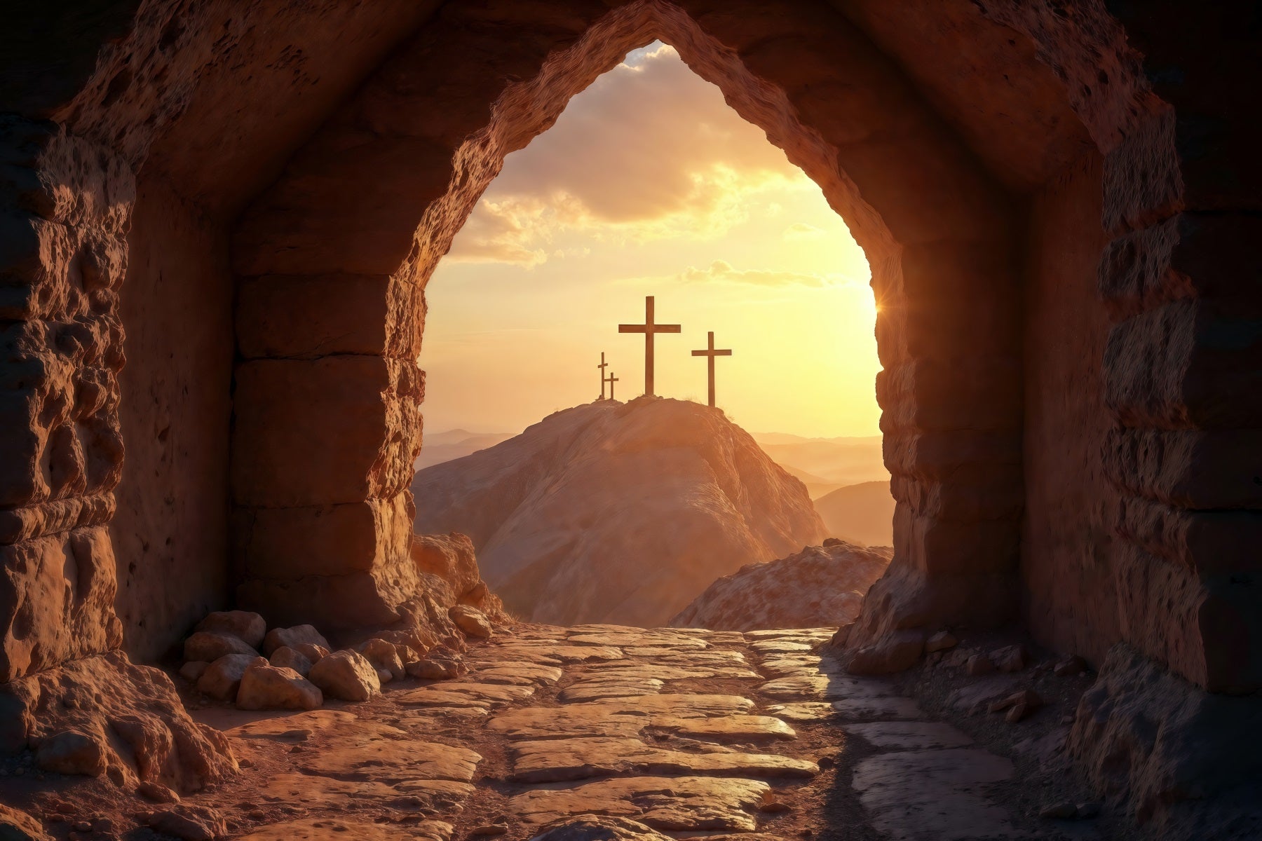 Religious Easter Backdrop Sunset Cross He Is Risen Easter Backdrop For Pictures LXX61-134